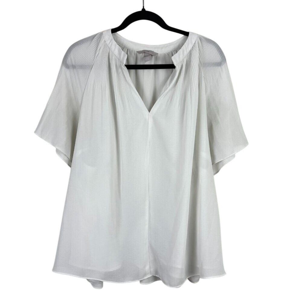 H&M Off-White Sheer Flowy‎ Pleated Blouse Women's Size XL Romantic Feminine